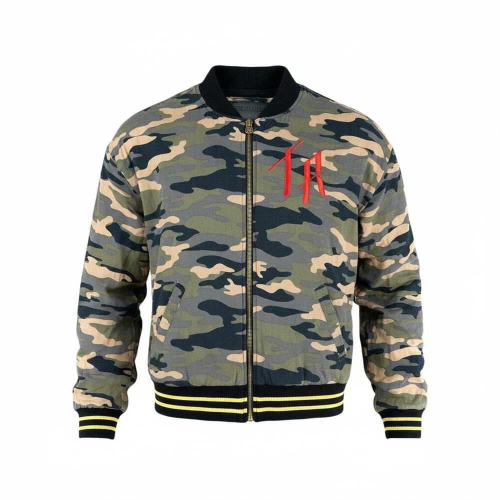 True Religion Camo Bomber full lined‎ Jacket S Y2K Grunge Vintage Green Black